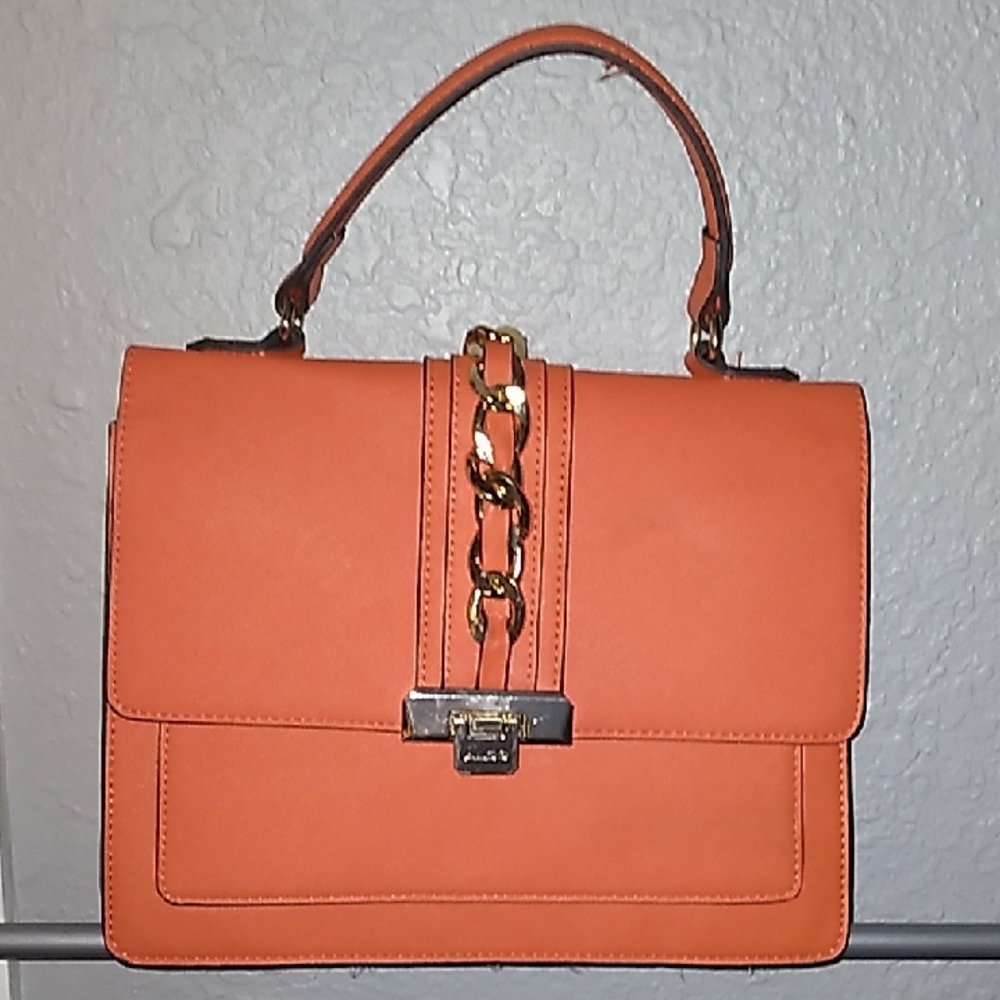 Aldo Orange Satchel with Gold Chain Detail